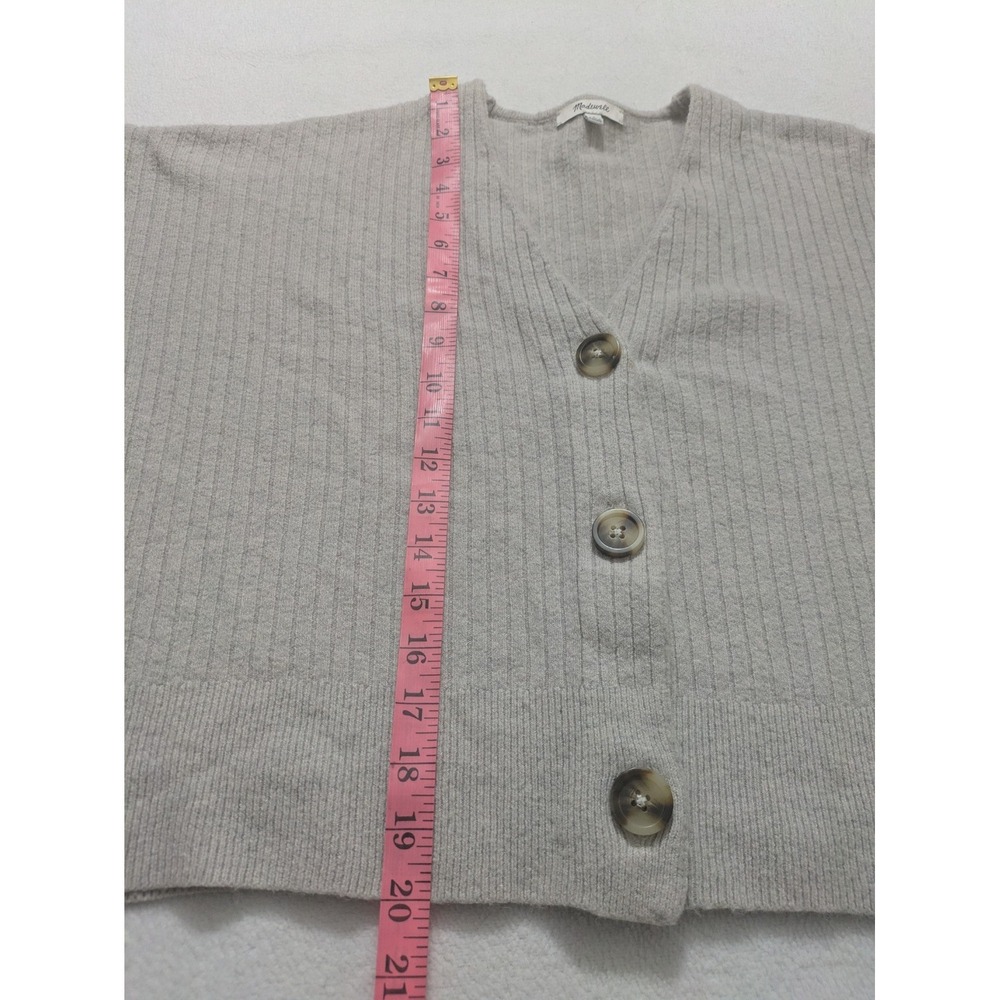 Madewell Sweater Small Gray Ribbed Button Front Cardigan V Neck Crop Alpaca Wool - Picture 10 of 11